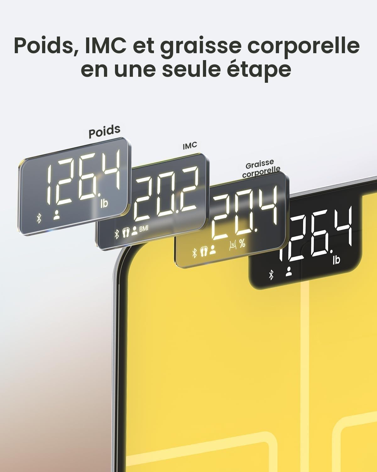 RENPHO Balance Pese Personne, Rappel de Pesée facile, Pese Personnes intelligent Bluetooth, Couleurs de Balance Personnalisables, Balance Connectée Rechargeable, Revêtement ITO, 13 Moniteurs de Santé