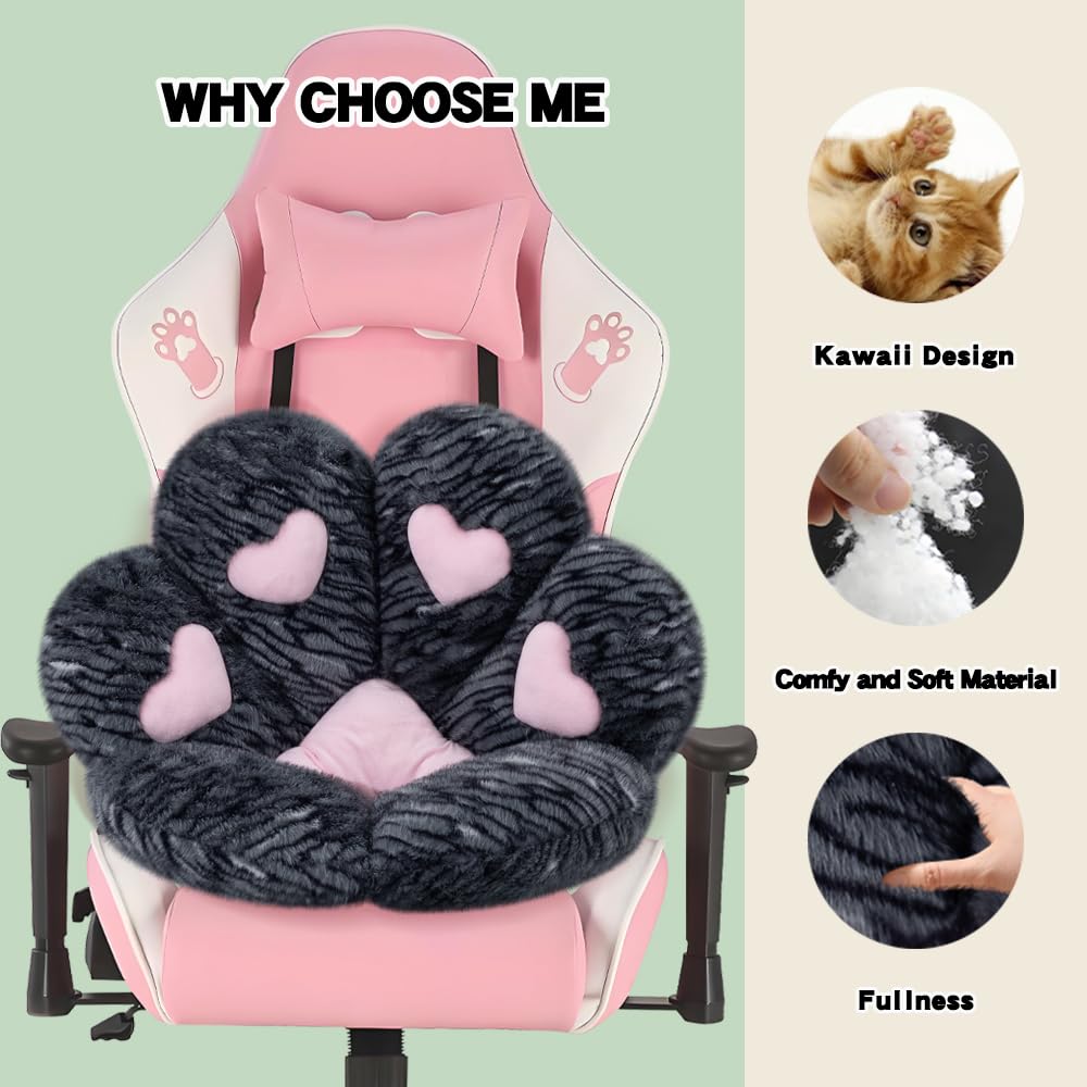 MOONBEEKI Cat Paw Cushion Chair Comfy Kawaii Plush Seat Cushions Shape Lazy Pillow for Gamer Chair 28"x 24" Cozy Floor Cute Seat Kawaii for Girl Worker Gift, Dining Room Bedroom Decorate Black: Black Silver 28 Inch