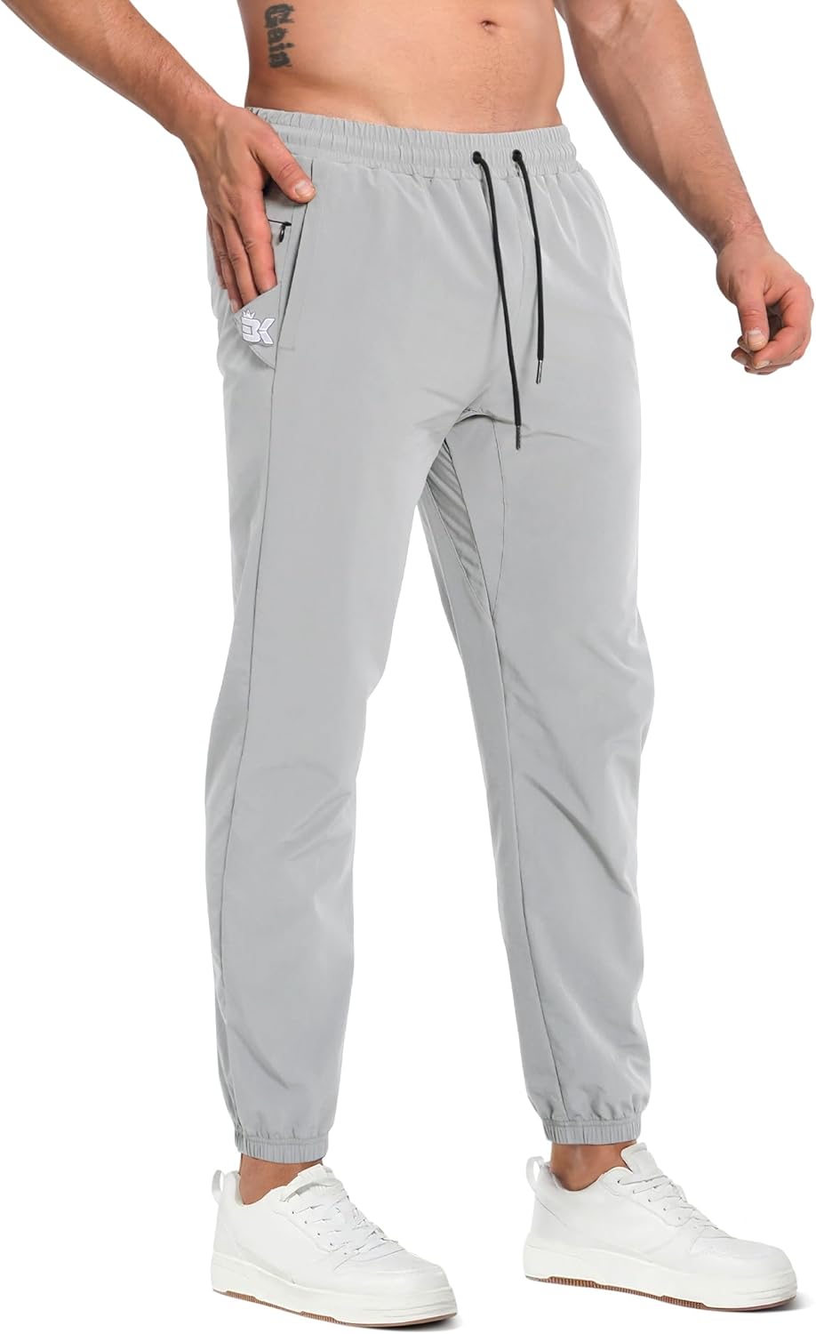 BROKIG Men's Tapered Gym Joggers, Lightweight Training Cuffed Sweatpants Zipper Pocket, Slim Fit Athletic Running Pants