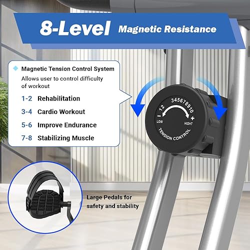 Miniatura 4 de Bicicleta Estática Plegable Exerpeutic, Bicicleta Estacionaria de 8 Niveles de Resistencia con Asiento de Airsoft, Pantalla LCD para Registrar