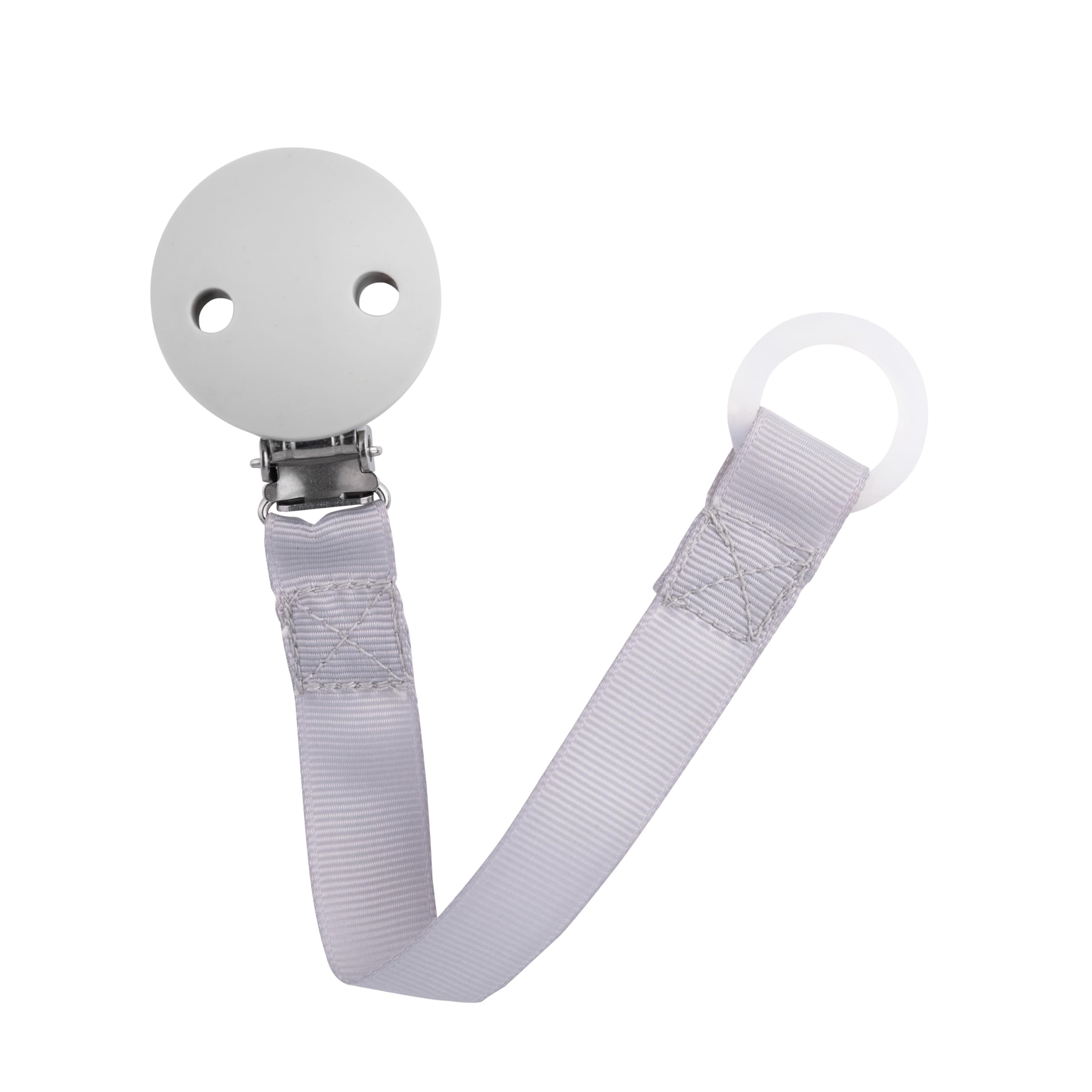 babynova Schnullerband mit Clip und Silikonring - Schnullerhalter kompatibel mit jedem Schnullern - Kinderwagen Zubehör - BPA-frei - Grau