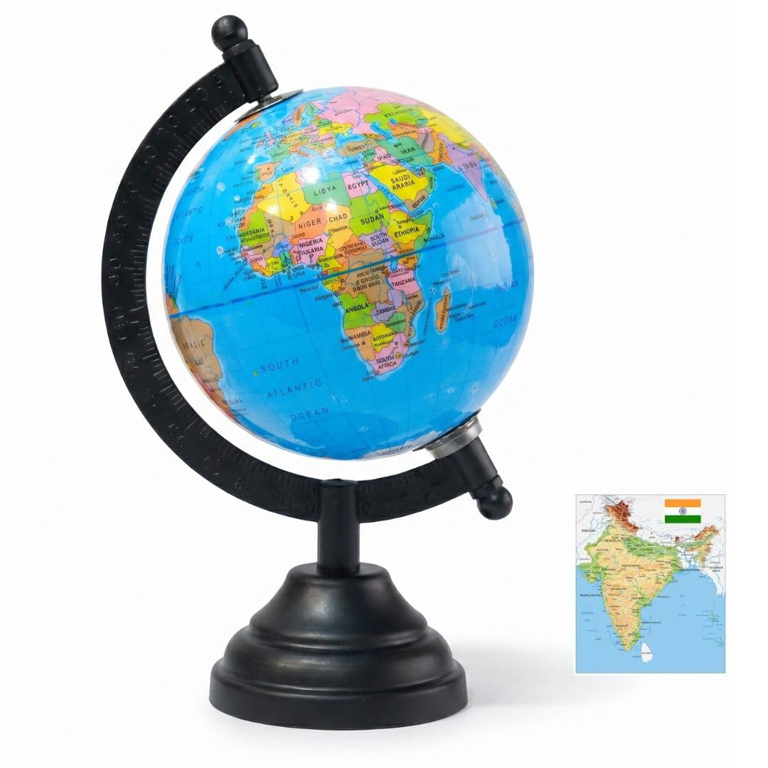 SMAX Mini Globe 3 Inches Rotating World Globe Surface with Time Scales (Black Base)-image-24
