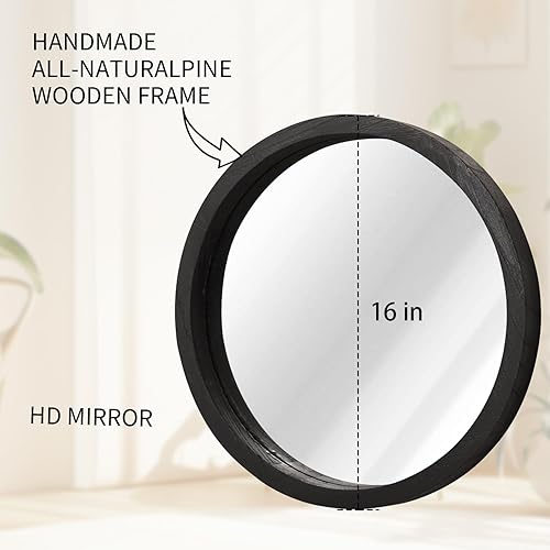 Miniatura 185 de JJUUYOU Espejo circular de pared redondo para baño, espejo de tocador marrón rústico, pequeño círculo decorativo para pared, marco de madera, espejo