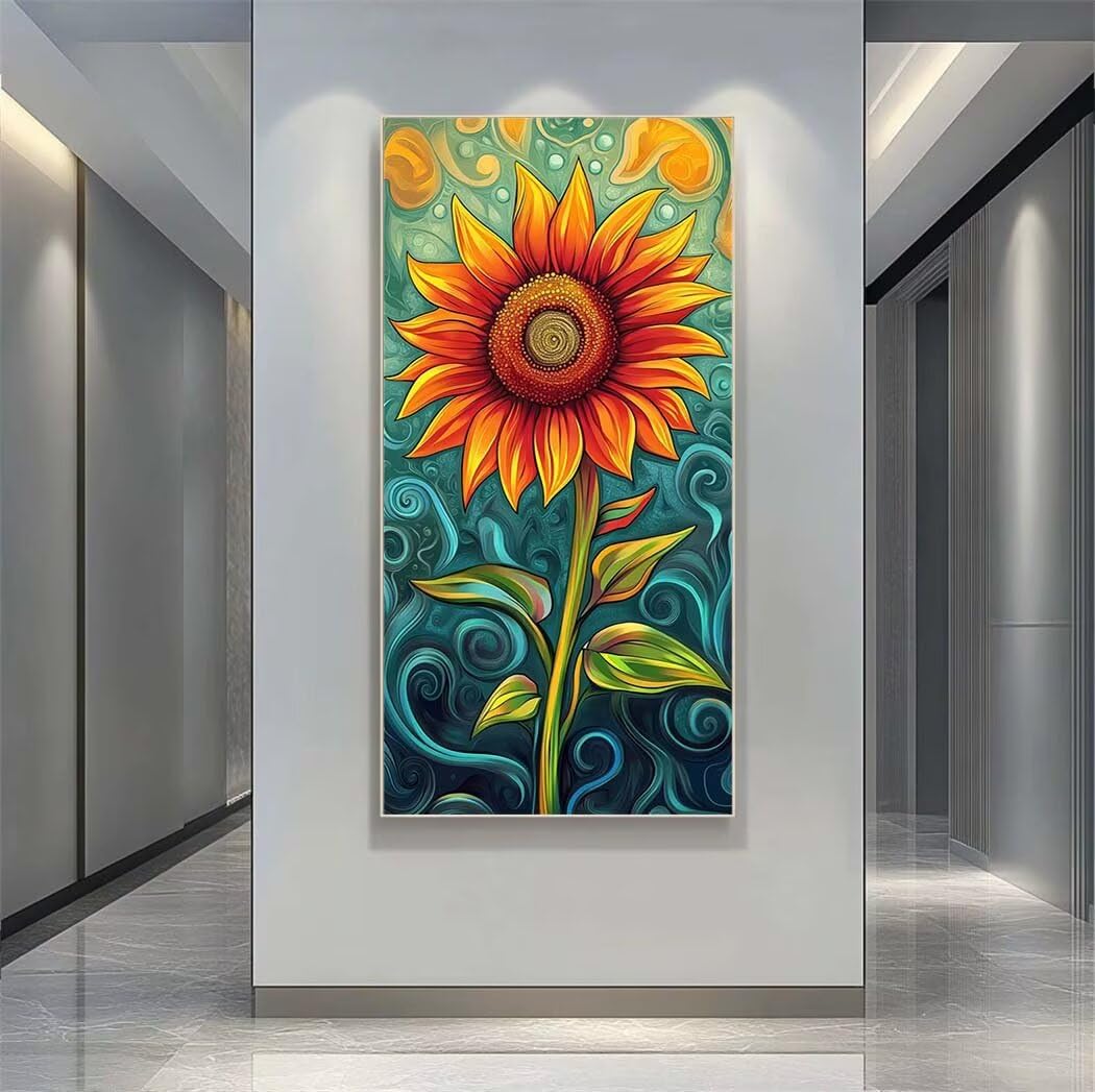 Diamond Art Painting Kits for Adults 40x80cm, 5D Large Diamond Painting Sunflower Full Round Drill Gem Art Abstract Crystal Cross Stitch Arts Paint by Numbers for Home Wall Decor Gifts -LR1119