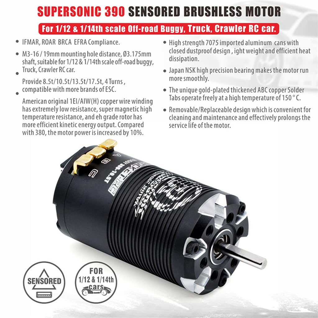 1-3S Supersonic 390 8.5T/4550KV Sensored Brushless Motor Shaft ø3.175mm dla 1/12 1/14 RC Racing Car Truck Buggy Off-Road Crawler RC Car