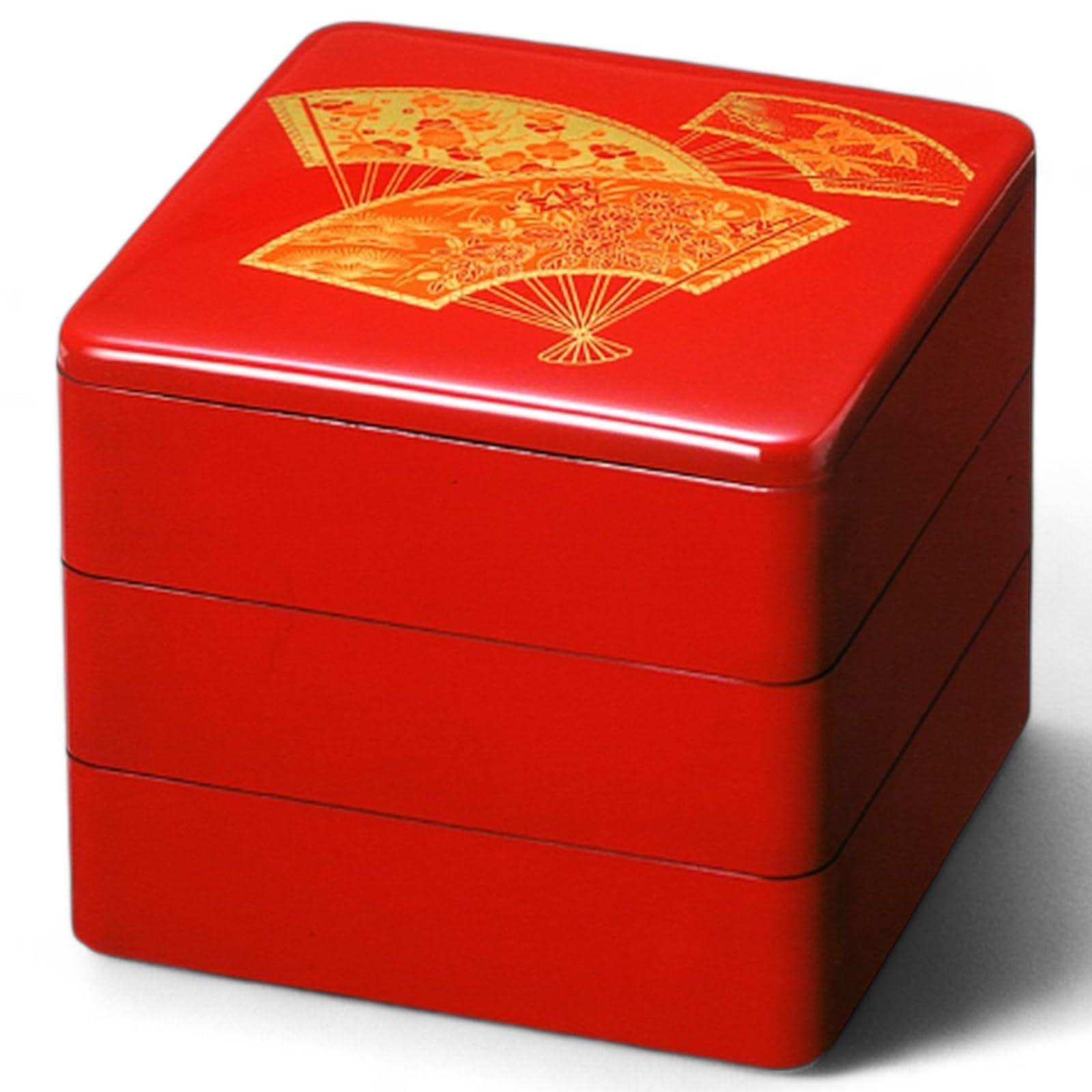 Amazon｜J-kitchens 漆器 重箱 3段 6.5寸 重用 朱扇面松竹梅 19cm 樹脂