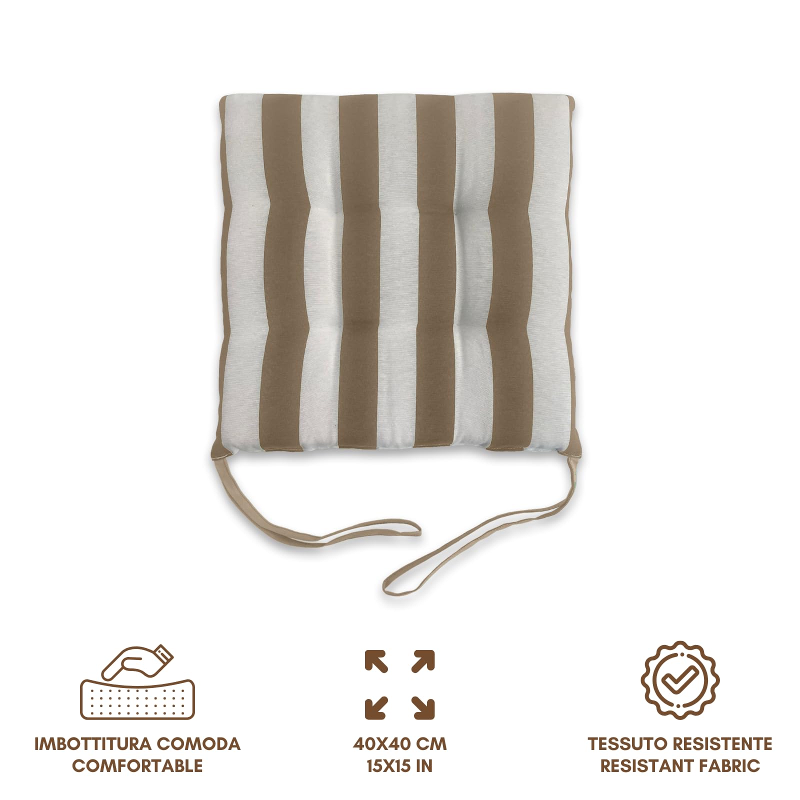 Il Tuo Artigiano Design Set mit 6 Kissen für Gartenstühle, hergestellt in Italien, Küchenstuhlkissen, 40 x 40 cm, Füllung aus Schaumstoff und weichem Acryl (weiß und beige)