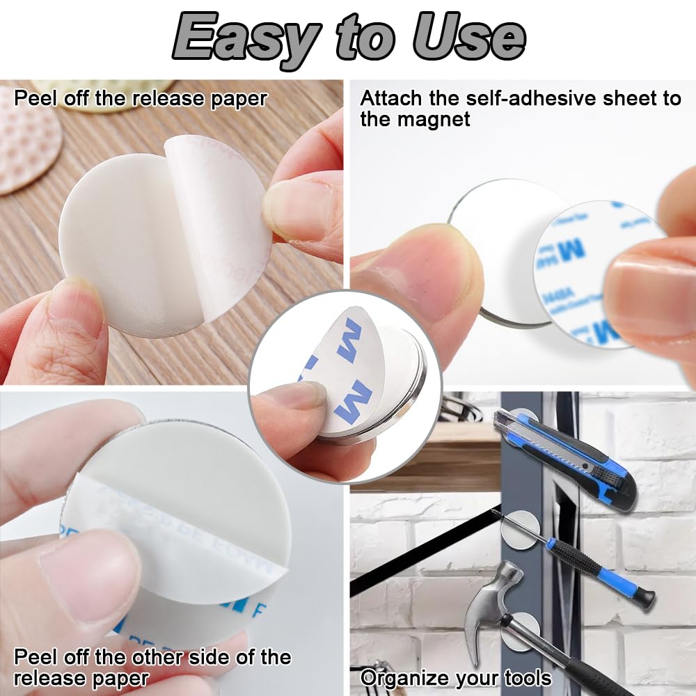 Imanes de Neodimio Fuertes 30 mm x 3 mm, 6 Piezas con Autoadhesivos y Caja de Almacenamiento
