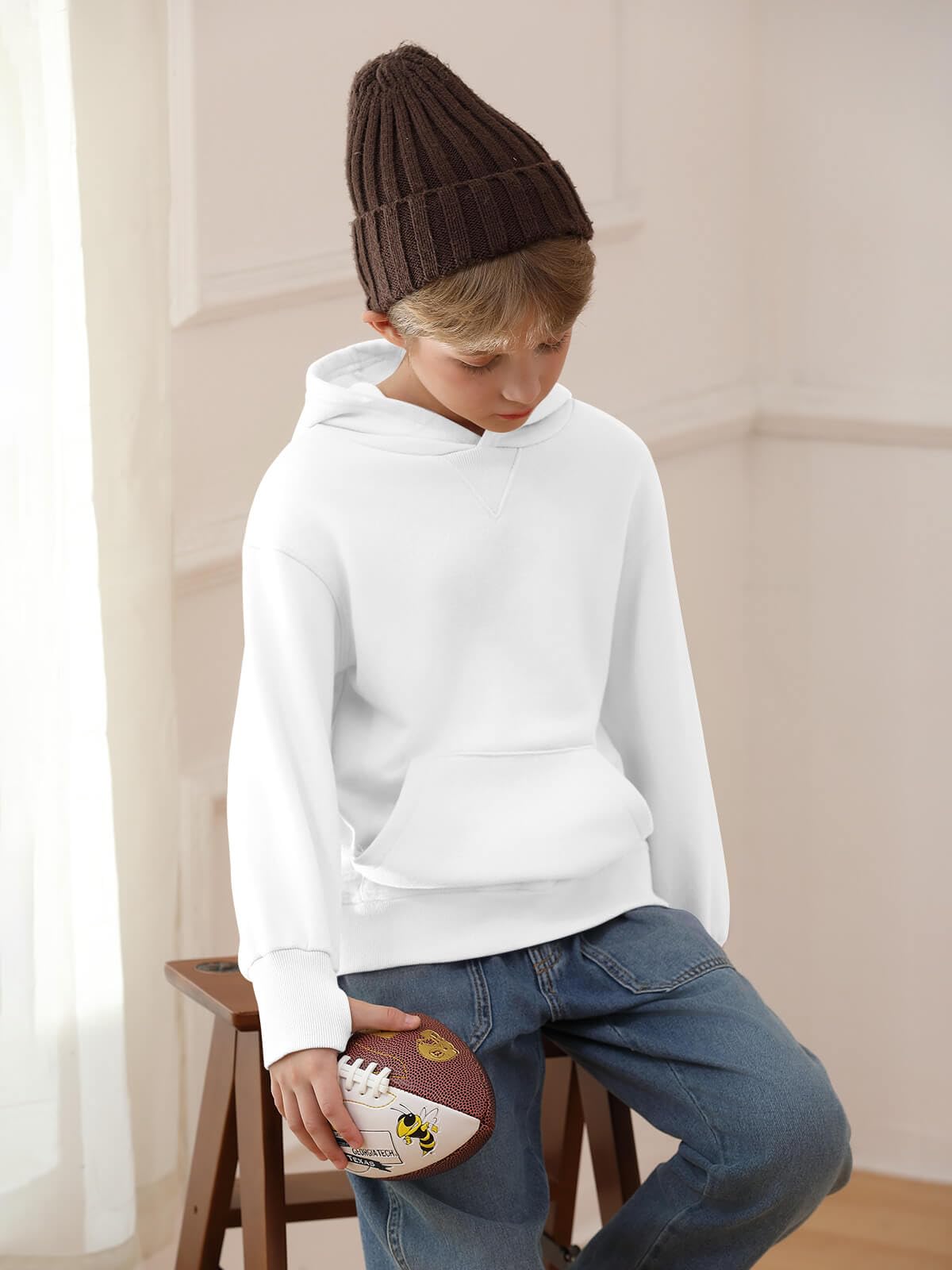 Haloumoning Sudadera con capucha de forro polar para niños, manga larga, con bolsillo, 4-14 años
