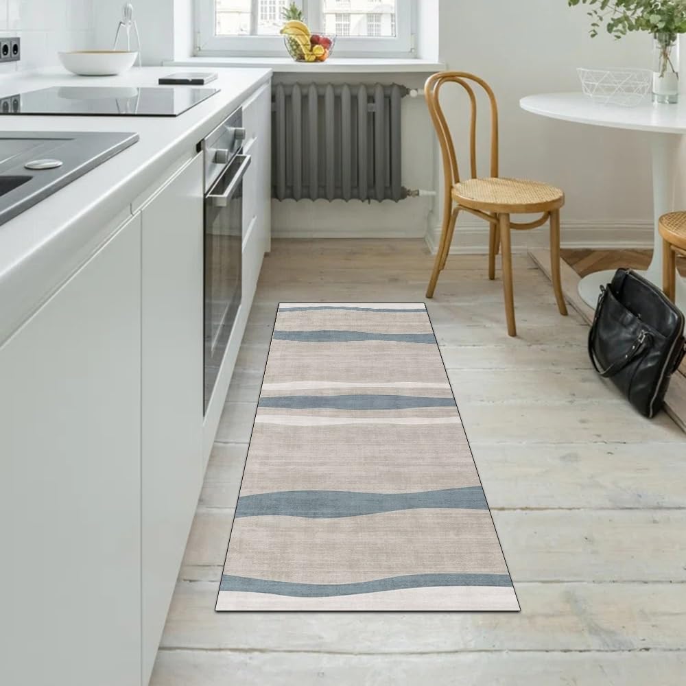 Teppichflur Küchen Meterware rutschfest Grau Blau Abstrakt 60x280CM Teppich Läufer Flur Lang Waschbar Teppichläufer Korridor Polyester Wohnzimmer Schmutzfangmatte