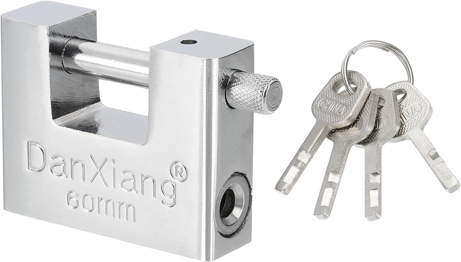 PATIKIL High Security Padlock, 2.4 Inch Steel D-Shaped Heavy Duty Shackle Locks with 4 Keys for Storage Unit Garage Gate Lock Warehouse Shed Containers, Silver