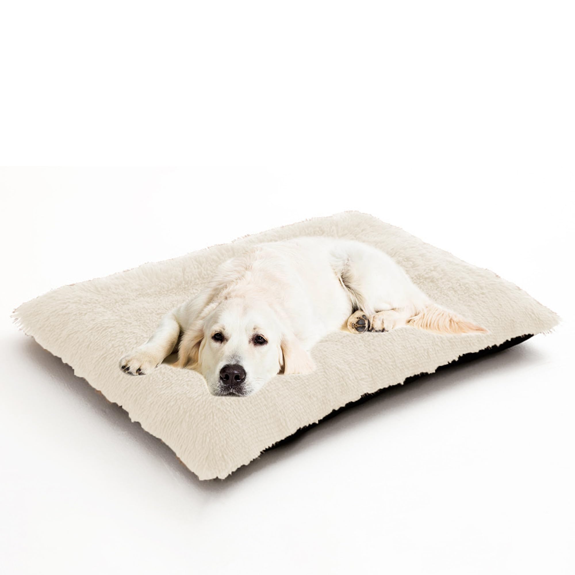 Tapis en peluche pour chien avec fond antidérapant, tapis chaud lavable pour cage de chien de petite, moyenne et petite taille, coussin anti-anxiété pour chat (140 x 110 x 12 cm, blanc cassé)