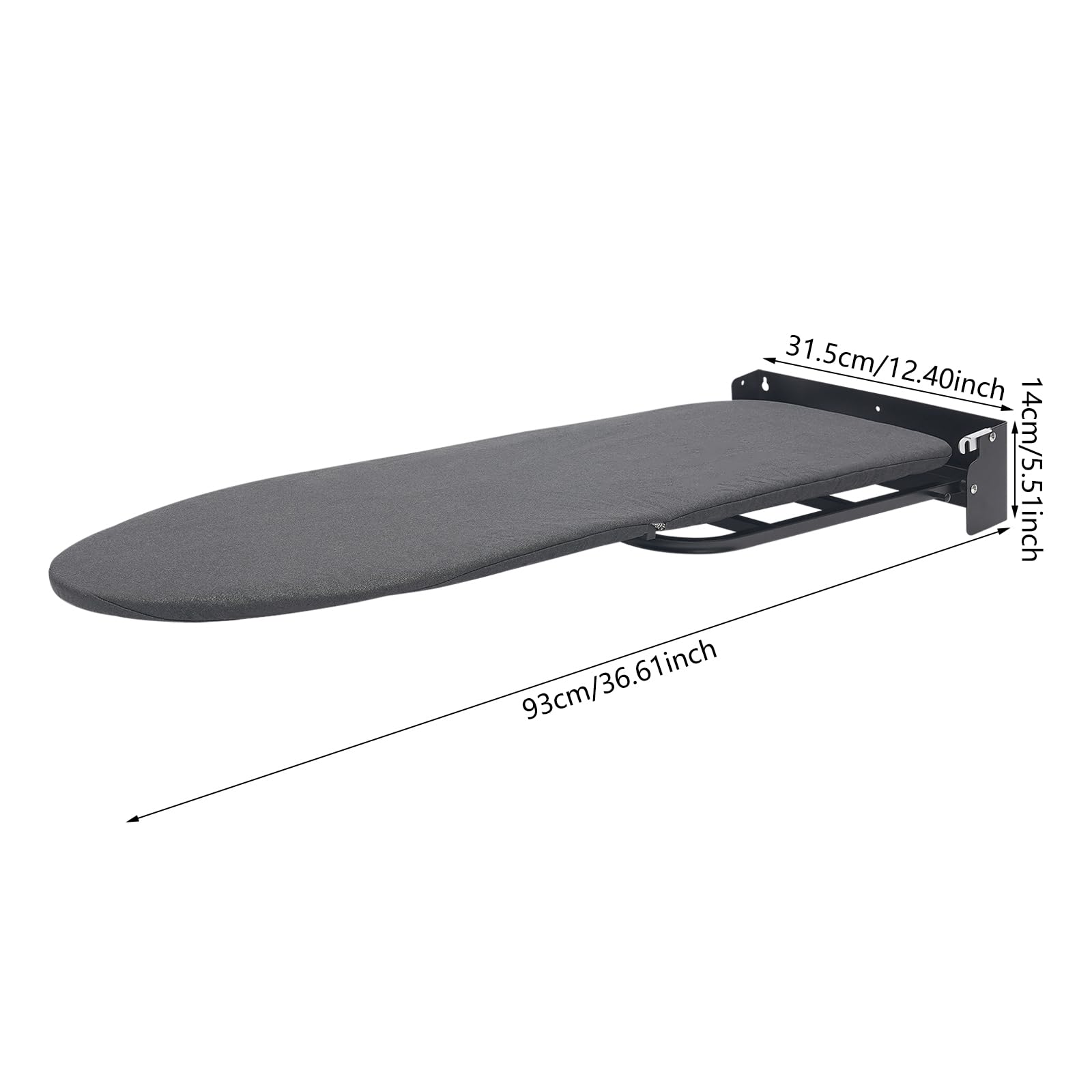 Tabla de planchar montada en la pared, plegable, giratoria 180°, tabla de planchar plegable, ahorra espacio, tabla de planchar para colgar en la pared, ideal para apartamentos pequeños, color negro