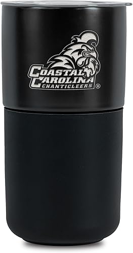 Miniatura 236 de Rico Industries NCAA Miami of Ohio Redhawks - Vaso de cerámica de 16 onzas con agarre de silicona, grabado láser profundo, diseño de color negro