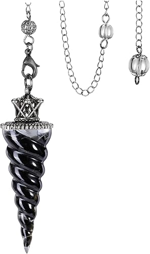 CrystalTears Péndulo de cristal de obsidiana negra para curación de adivinación, cristal de punto espiritual, piedra preciosa de resina para