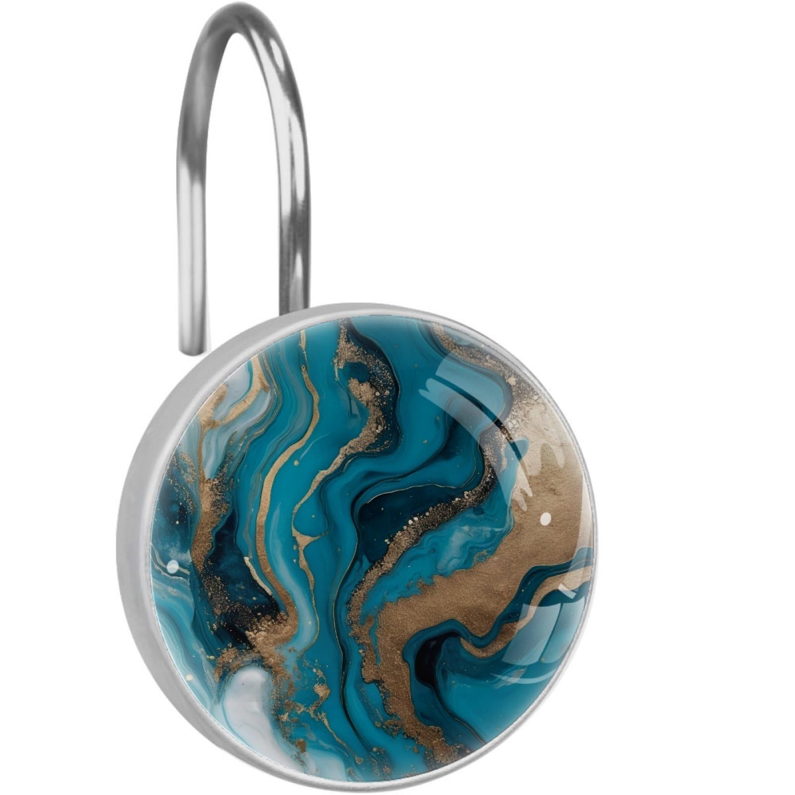 VAPOKF Shower Curtain Hooks, 12PCS Blue Gold Marble Shower Curtain Hook for Bathroom Decors Home Bedroom