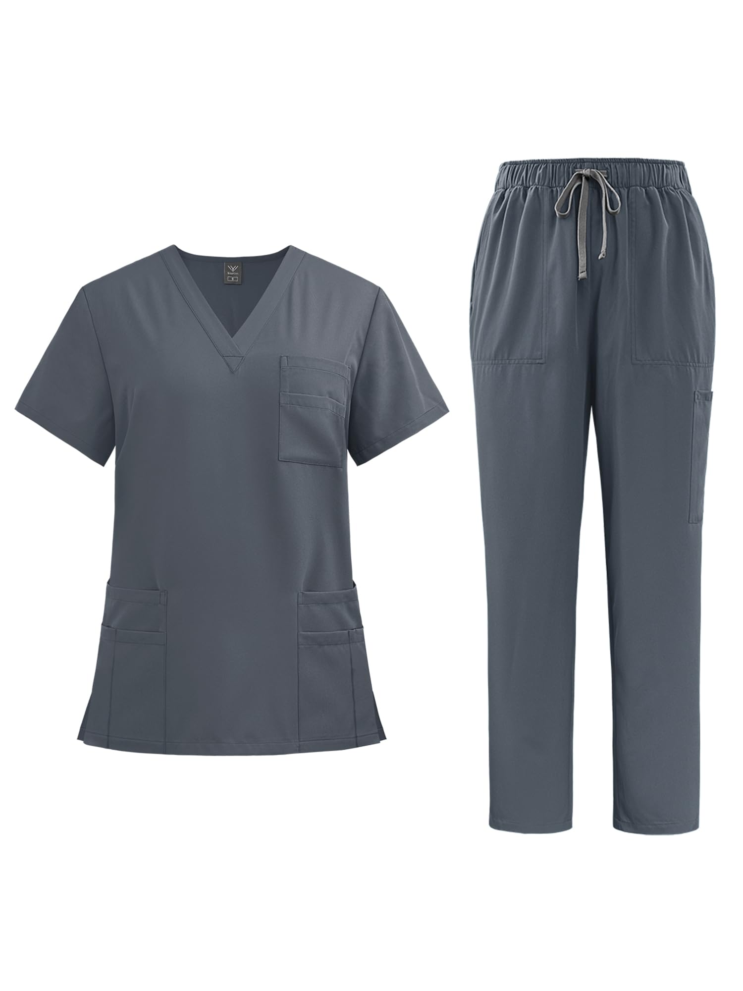 MAYFASEY Scrubs for Women Set Modern V-Neck Scrub Top and Straight Leg Pants Medical Nursing Uniform Set with Pockets