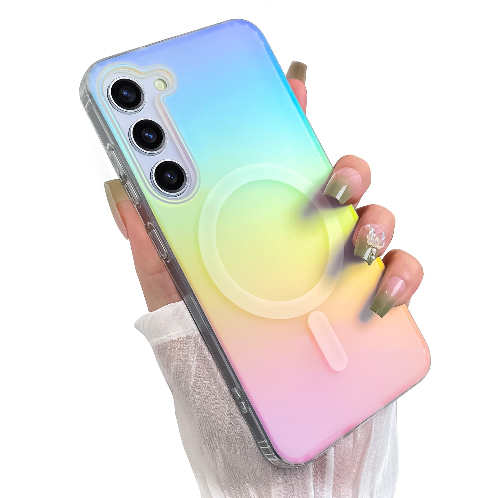 Heaofei Cute Case for Samsung Galaxy S23 Case for Women Girls [Compatible with Magsafe] Glitter Sparkly Girly Aesthetic Rainbow Magnetic Protective