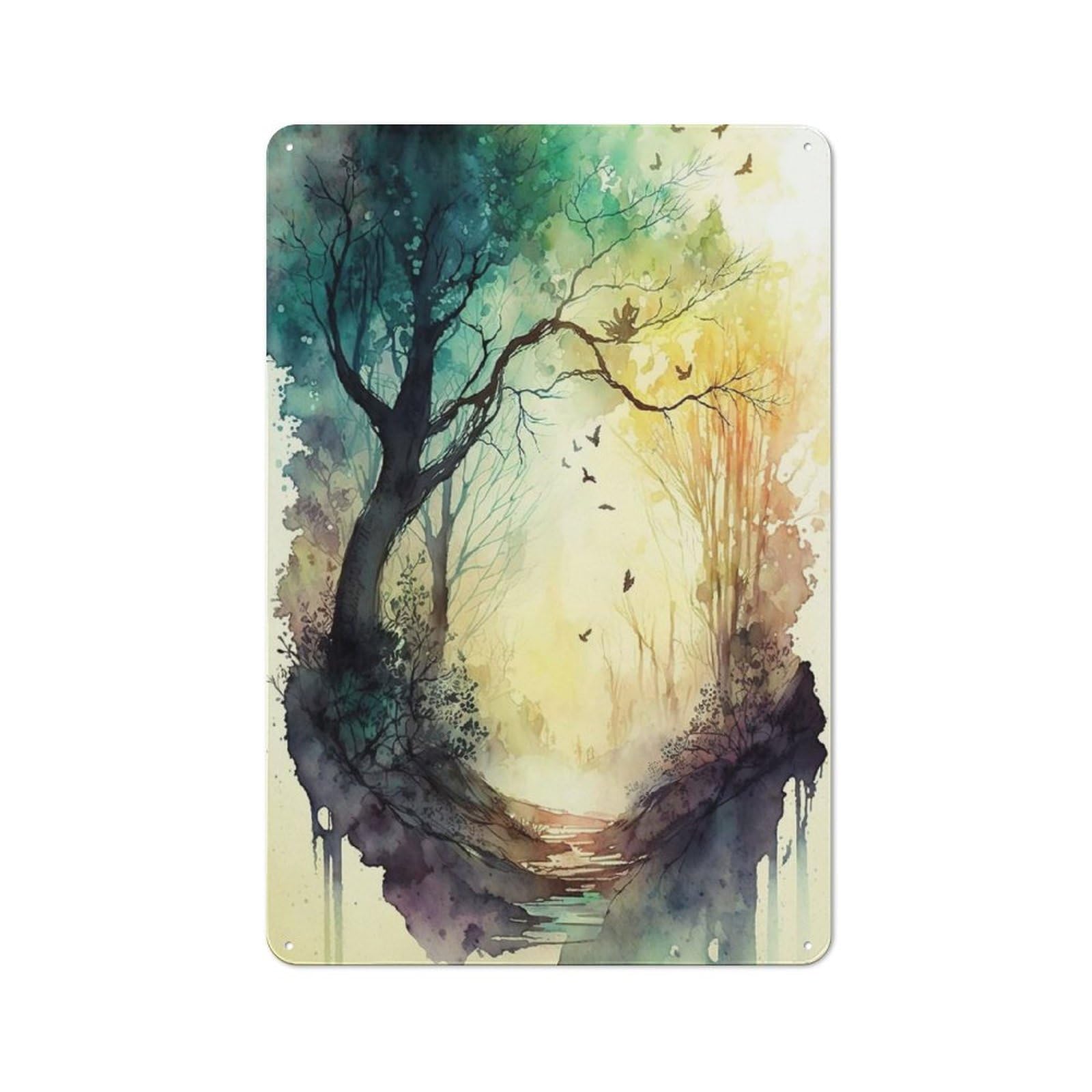 Junmoney Watercolor Nature 2 Vintage Vintage Tin Sign 30X20cm, Cafe Wall Decor For Bakery, Diner, Cafe Or Family Room