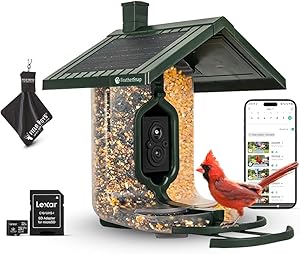 Smart Bird Feeder with AI Bird Identification & HD Camera – Solar-Powered Wi-Fi Feeder Sends Photos & Videos to Your Phone – Includes 32GB SD Card & Microfiber Cleaning Cloth asin的图片