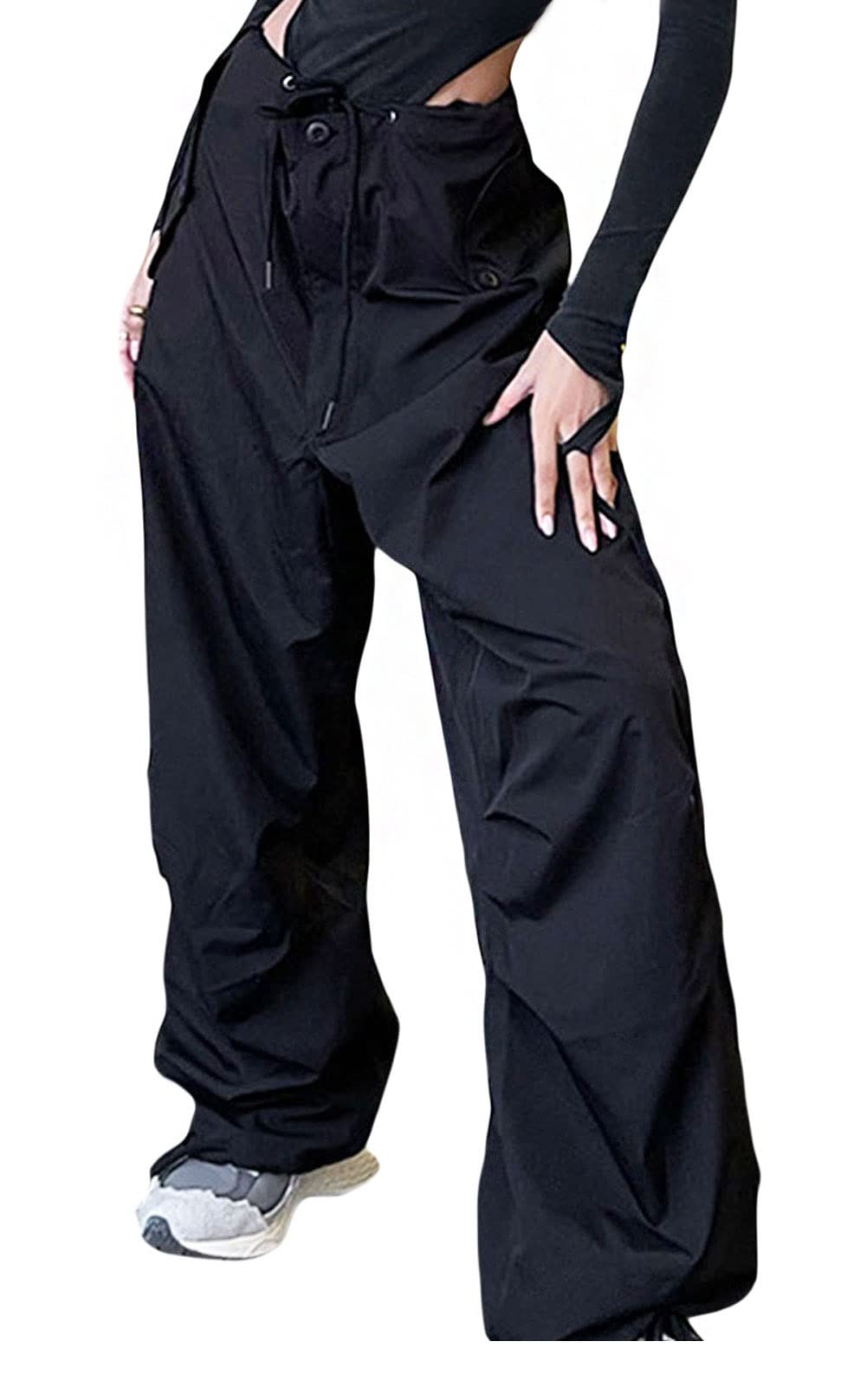 CHARTOU Women Baggy Elastic Waist Cargo Pants Wide Leg Pants Slacks Palazzo Lounge Pants Drawstring