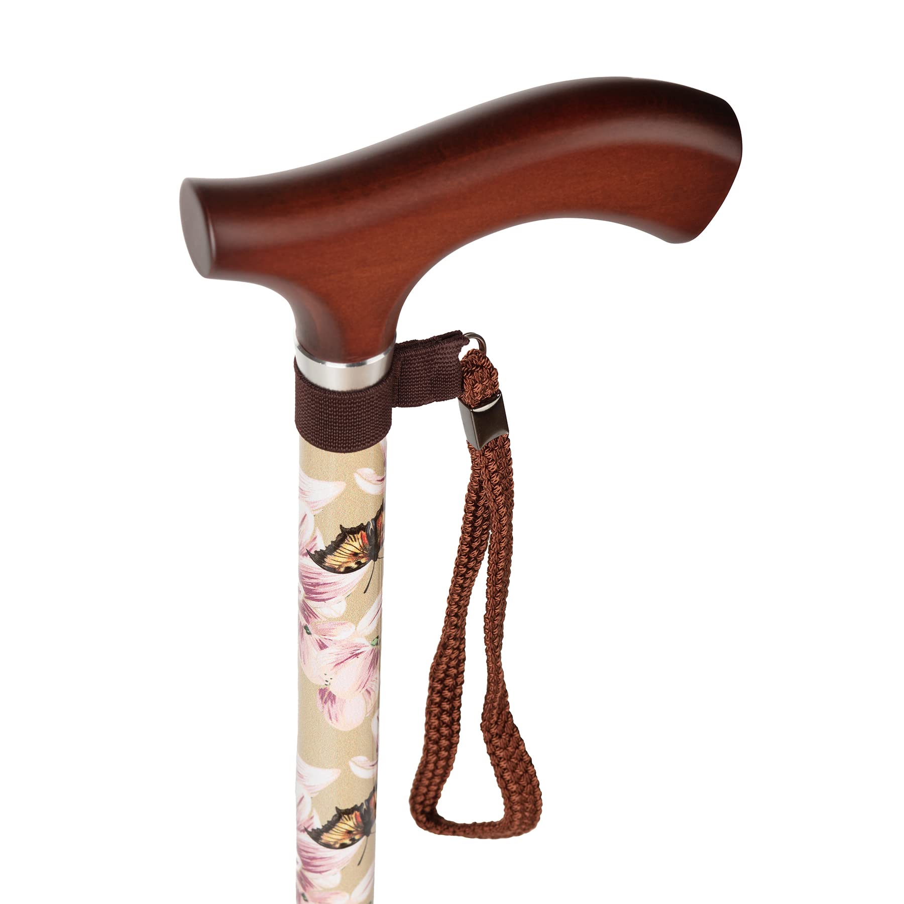 Bastone da Passeggio Telescopico per Anziani con Manico in Legno - con Puntale Antiscivolo e Laccetto in Nylon - Regolabile in Altezza da 76 a 99 cm - Motivo Fantasia Elegante e Floreale per Donna