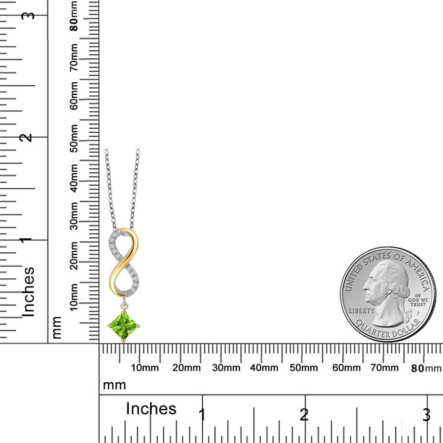 Gem Stone King 925 Silver and 10K Yellow Gold Green Peridot and Lab Grown Diamond Pendant Necklace for Women | 1.54 Cttw | Gemstone August Birthstone | Princess 5MM | With 18 Inch Chain - Image 6