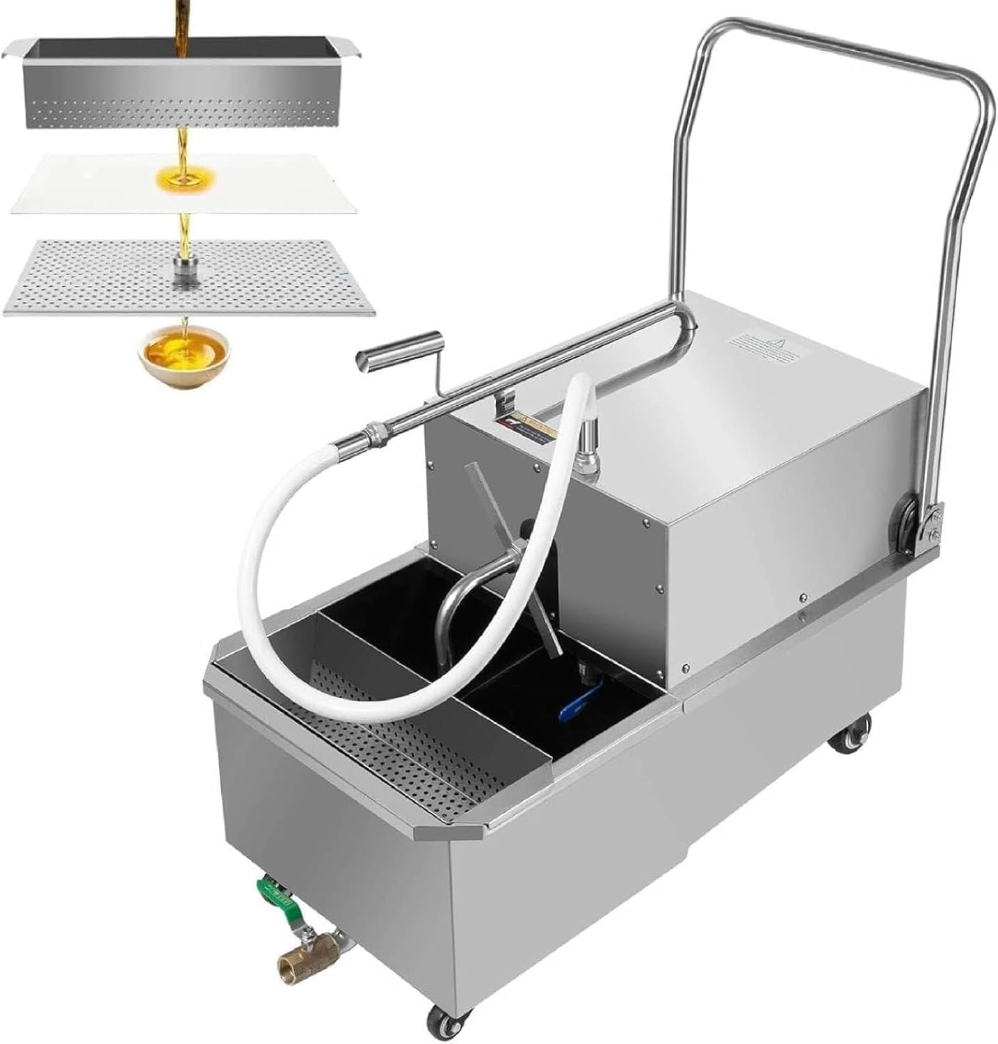 Fryer Filter Machine, Stainless Steel Deep Fryer Oil Filter Machine, Commercial Mobile Oil Filtration System, Oil Pump Flow 8.45 Gal/min, Deep Fryer