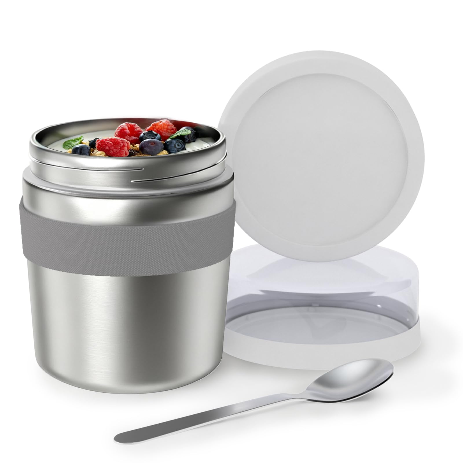 Bakpoco 2-in-1 abnehmbarer, isolierter Lebensmittelbehälter, 479 ml, Suppen-Thermo für heiße Speisen, Kinder und Erwachsene, mit 190 ml Snackbehälter, Edelstahl, isolierter Lunchbehälter mit Löffel