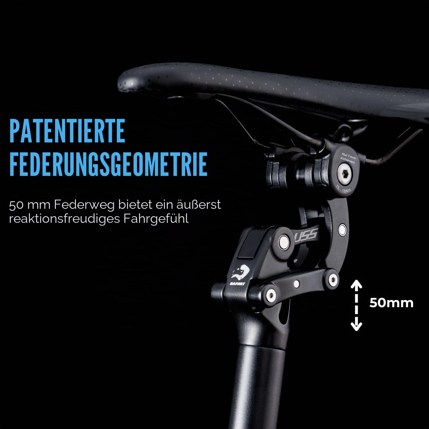 SAFORTBikes 365 mm/580 mm Federsattelstütze für E-Bike/Fatbike, bis zu 200 kg Schwerer Fahrer