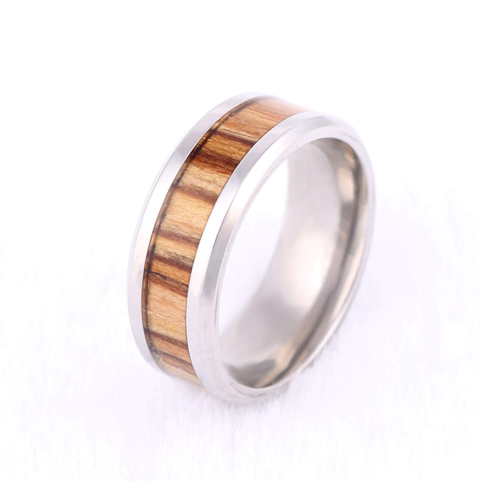 Anello Carburo di Tungsteno Anello da Unisex con Intarsio di Legno Anello Uomo Fidanzamento Personalizzato 8MM Anello Fidanzamento Argento Marrone Misura 12-31