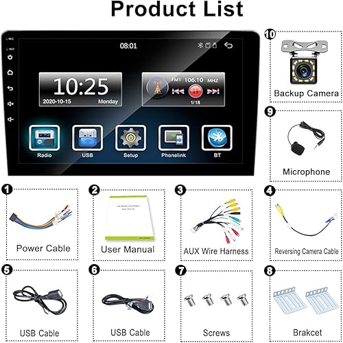 Miniatura 7 de Pantalla táctil de 9 pulgadas, estéreo de auto doble DIN Apple Carplay Android Auto Radio Bluetooth con cámara de respaldo, micrófono FM Receptor de