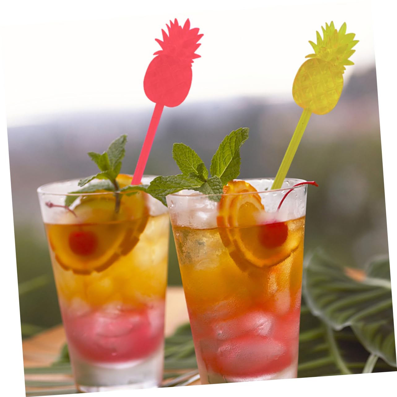 Ciieeo Pineapple Decorated Drink Swizzle Sticks 20 Flexible Stirrer Mixers for Bars