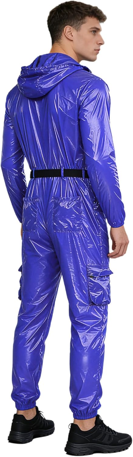 Jhaoyu Mens Waterproof Hooded Jumpsuit Workwear Long Sleeve Elastic Cuff Coveralls Mechanic Uniform Royal Blue 3X-Large