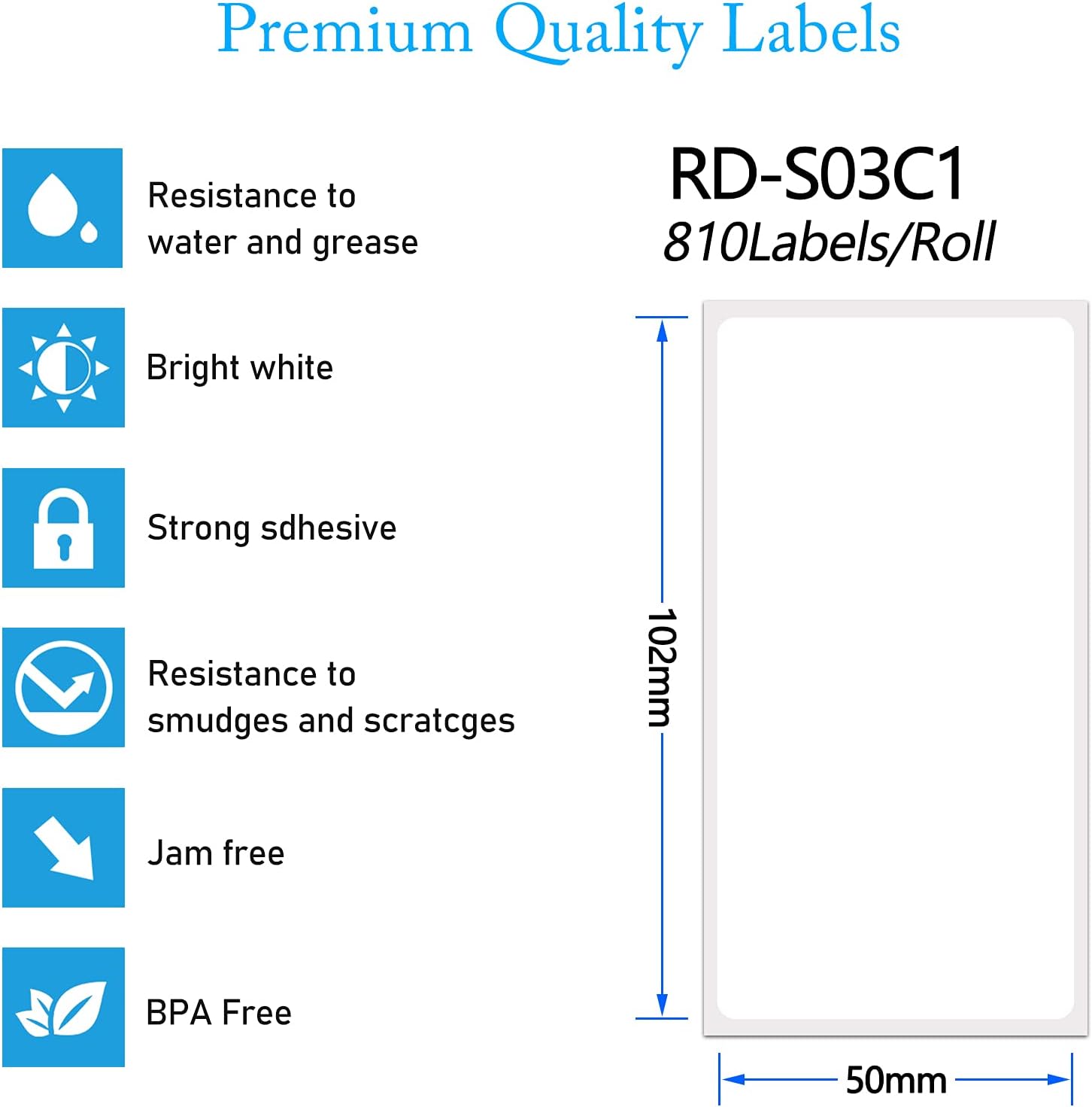 GREENCYCLE 2 Roll Replacement for Brother RD-S03U1 RDS03U1 Die Cut Removable Shipping White Paper Labels Premium Adhesive 4" x 1 31/32" (102mm x 50mm) for TD-4000 4100N Printer,810 Labels/Roll