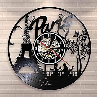 mbbvv Parigi Torre Eiffel Orologio da Parete con Dischi in Vinile Orologio da Parete con Dischi in Vinile da Città di Parigi Regalo da Viaggio Orologio da Parete per Soggiorno