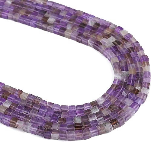 BEADIA Cuentas espaciadoras de cubo de amatista natural, cuentas de piedra cuadrada suelta de 0.157 in para hacer joyas, 15.0 inhebra