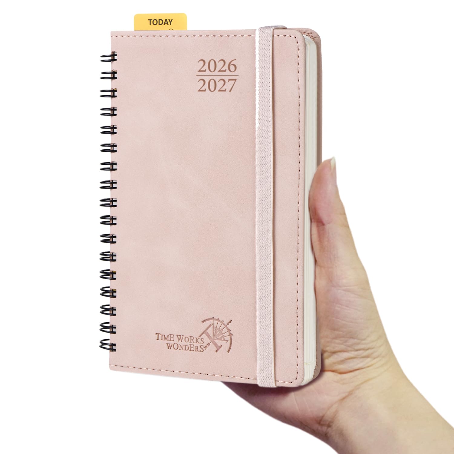 POPRUN Academic 2026-2027 Pocket Diary A6 Week to View Spiral Bound Soft Cover 16 x 10.5 cm - 26/27 Mid Year Small Weekly Planner & Notebook in One(Pink)