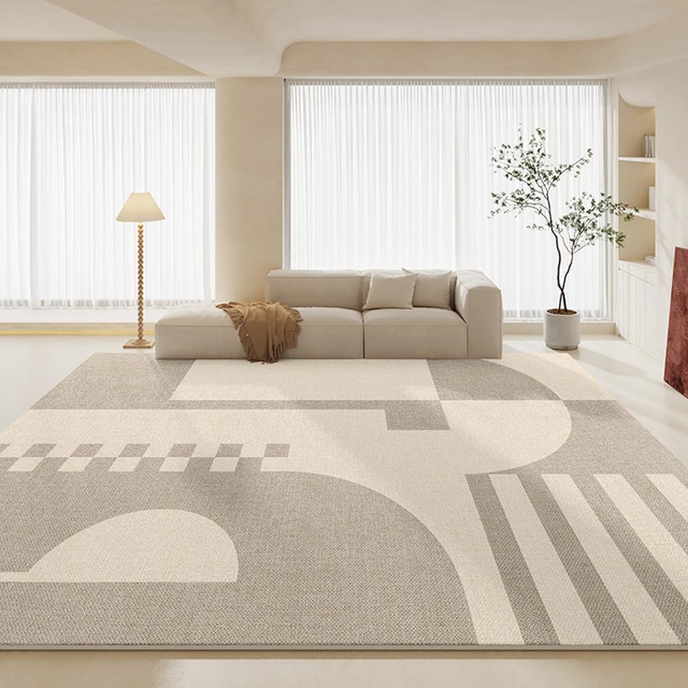 Tapis de salon beige 120x160cm à rayures minimalistes PW450