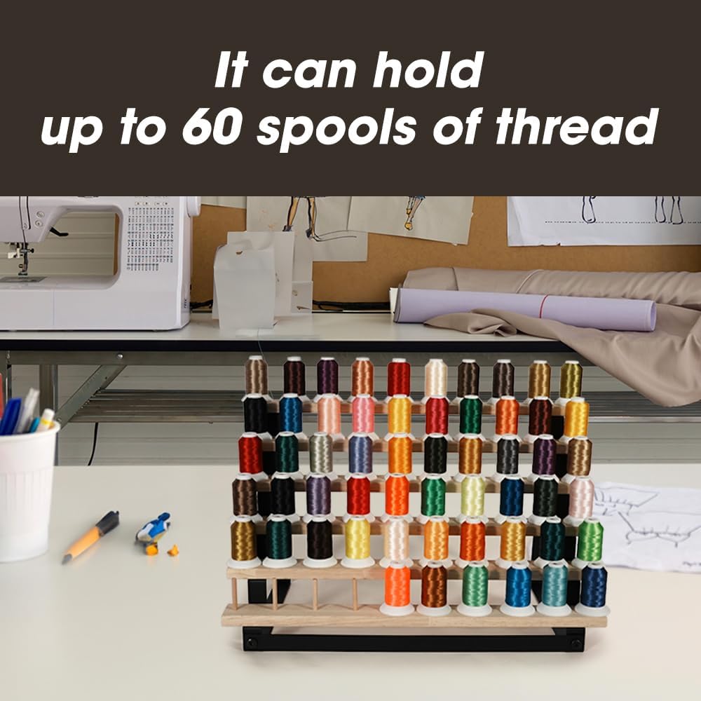 J JACKCUBE DESIGN 60 Spools Thread Rack Holder Organizer, Freestanding & Wall Mounted Embroidery, Quilting, Sewing, Braiding Storage for Spools of Thread, with Steel Frame (Black) - MK1312A