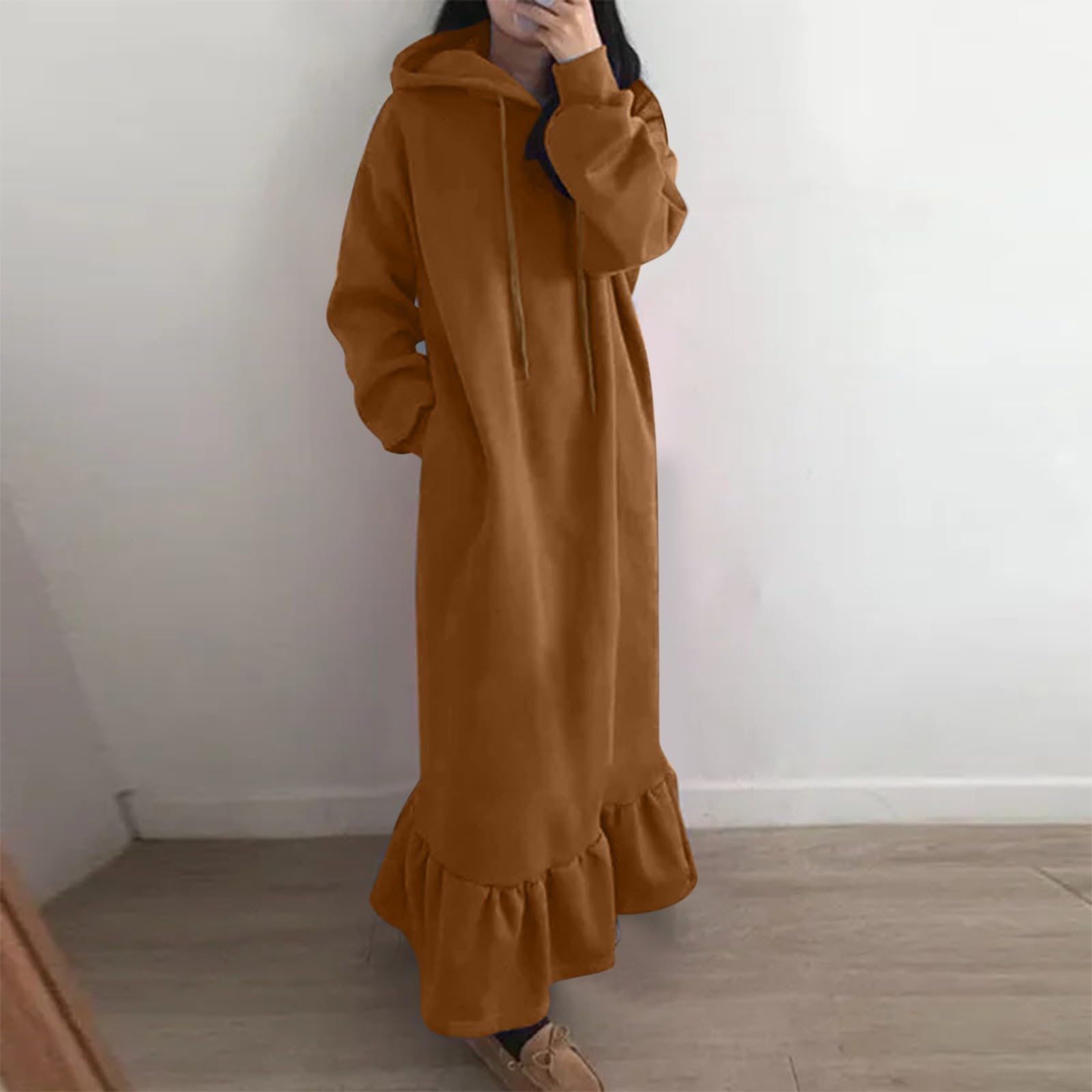 2026 Femmes Casual Grande Manches Longues décontractée Capuche Ample Poche Longue Sweat-Shirt