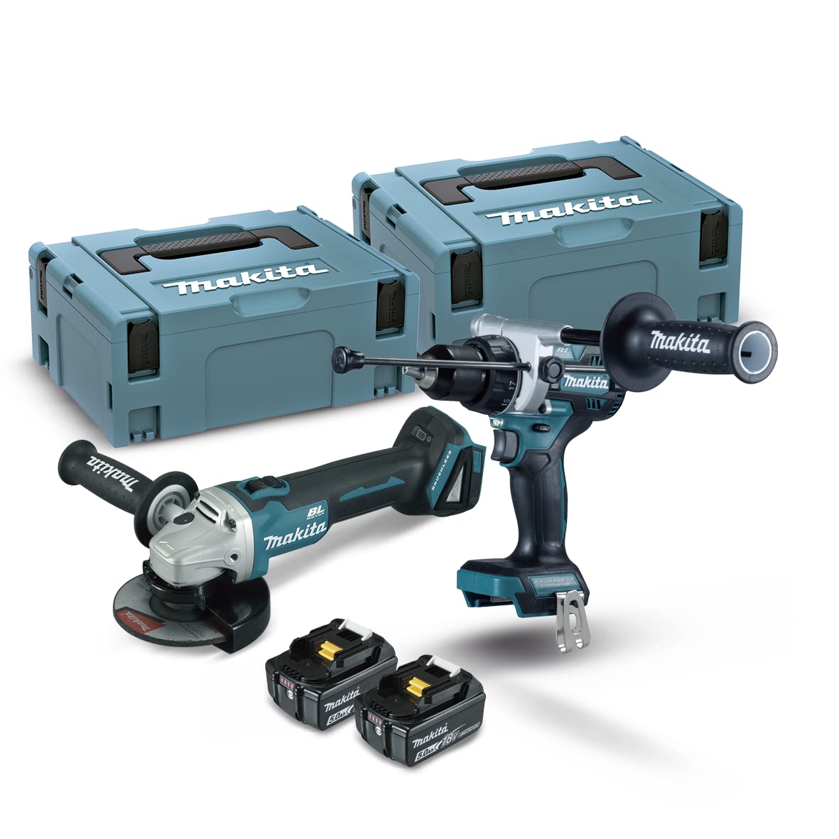 Makita DLX2413TJ DGA504Z/DHP486Z/BL1850Bx2 Combo Kit, LXT Tipo, 5.0Ah, 18 V Tensión de La Batería