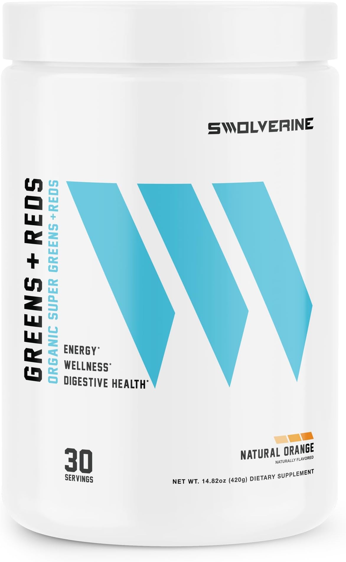 Swolverine Greens & Reds | Super Greens and Reds Powder with Spirulina, Chlorella, Wheat Grass, Pomegranate, Beet Root, Turmeric, Natural Orange Flavor (30 Servings)