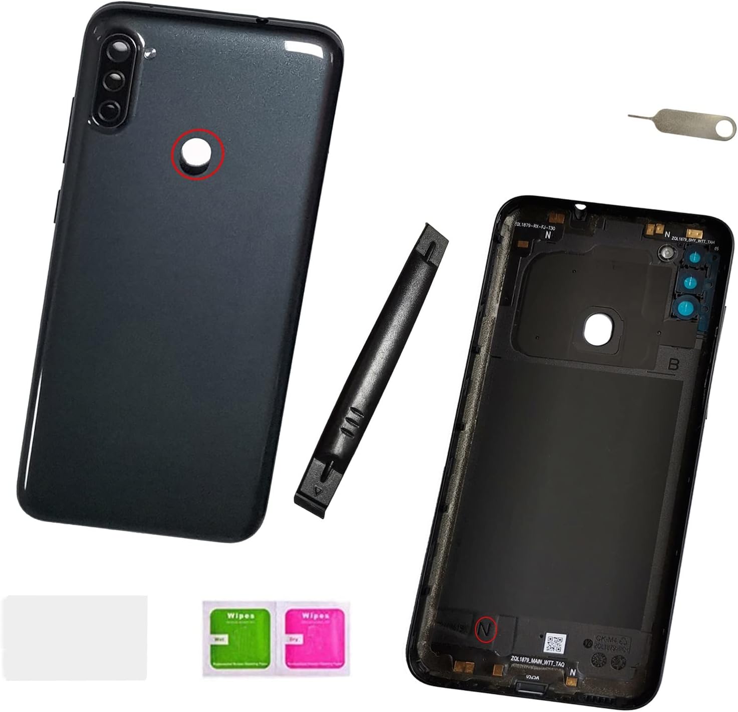 NC A115u Battery Rear Back Cover Housing Panel Replacement for Galaxy A11 A115u with Camera Glass Lens+Frame Tape (USA Version) (Black)