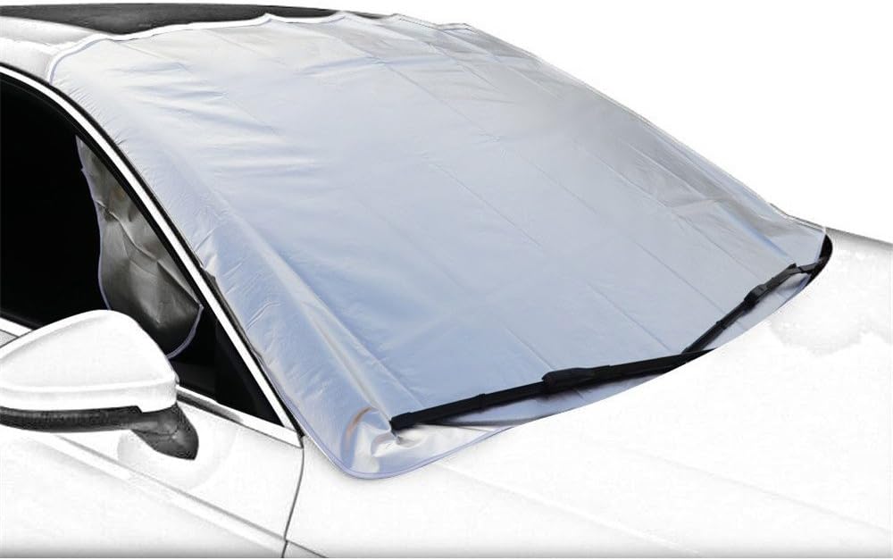 Car Windscreen Cover Anti-frost Ice Frost Shield, Windshield Snow Cover Protector for Winter Ice Sun Frost Shatter and Wind Proof in All Weather, Fit for Most Vehicle 160 x 118 cm Sliver