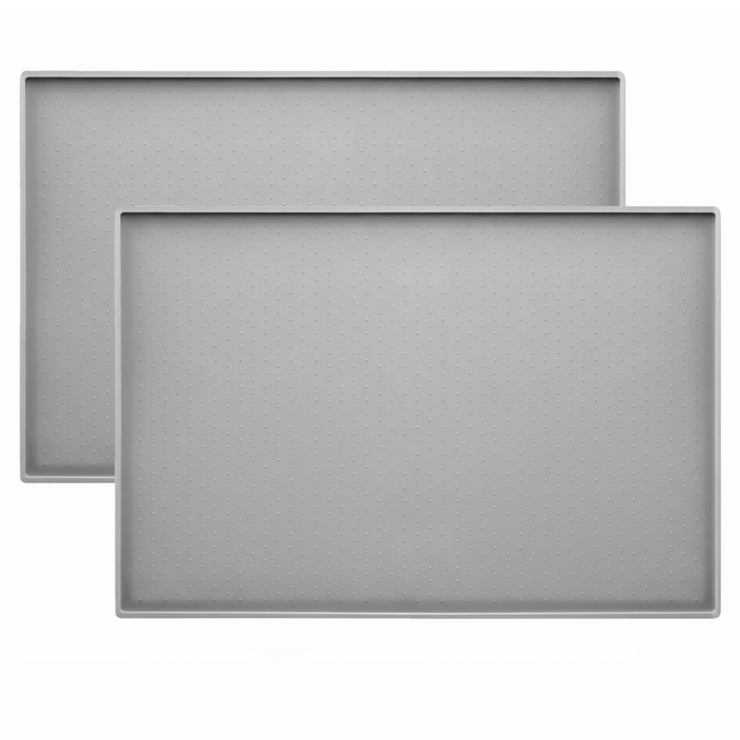 Conlun Dog Food Mat, Silicone Rubber, Anti-Slip Design, 100% Waterproof Pet Food Mat,Raised Edge to Avoid Water Or Food Spilling Out, Dishwasher Safe,Easy to Clean(2-Pack,Grey)