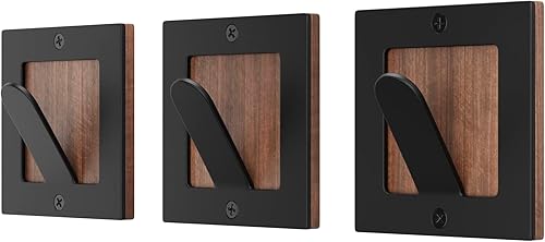 Miniatura 22 de Homeforia Ganchos de madera de nogal, madera de nogal de alta gama y metal negro para colgar en la pared, ganchos modernos de mediados de siglo