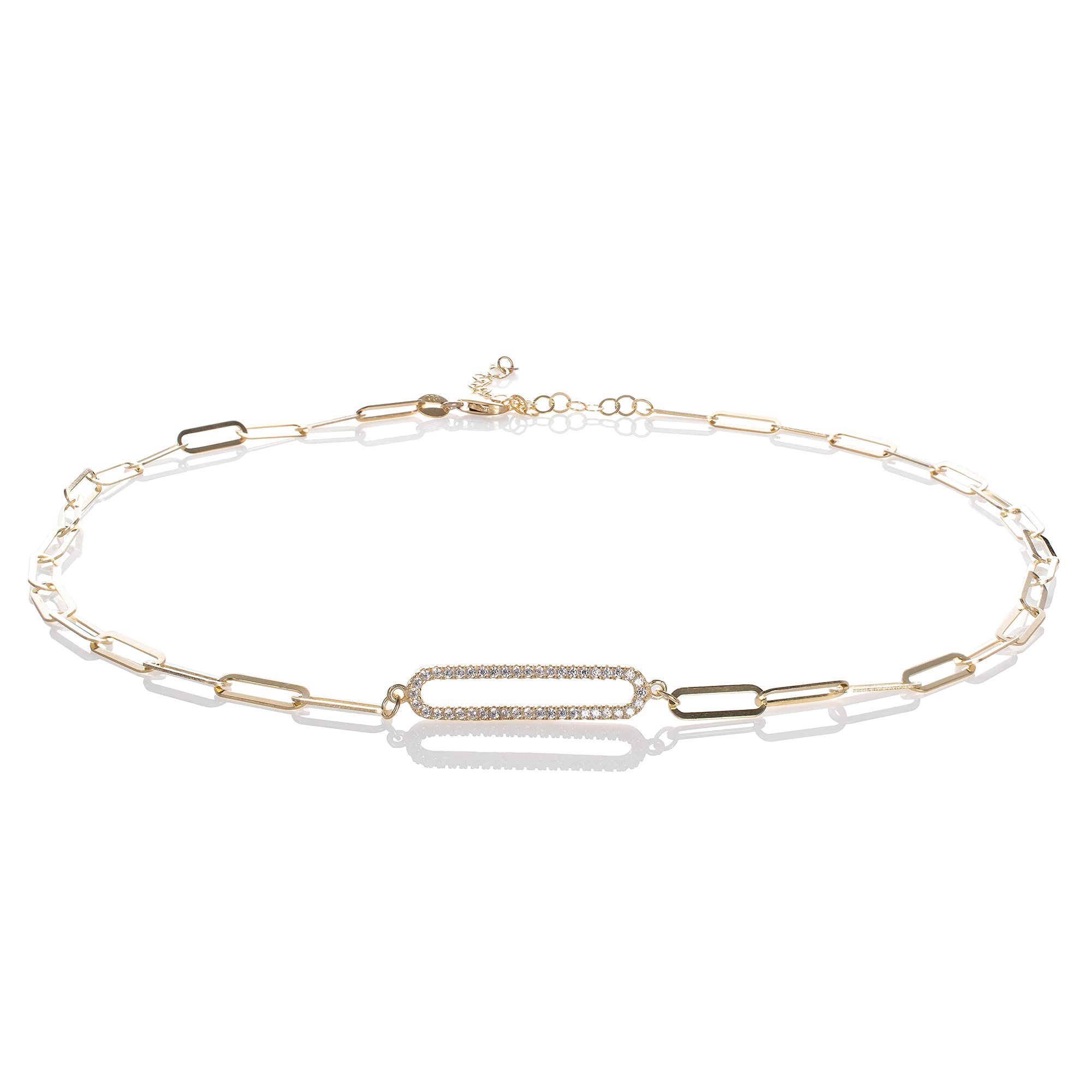 namana - Collar de cadena de malla para mujer y adolescente, collar de eslabones chapado en oro de 18 quilates, collar de mujer de oro con una malla central engastada con piedras de circonita cúbica