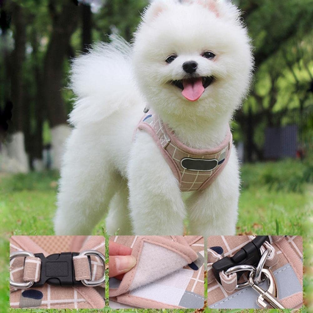 Arnés para Perros, Conjunto de Correa y arnés Reflectantes for Perros, Malla Nailon Rosa, for Gatos Cachorros(XS)