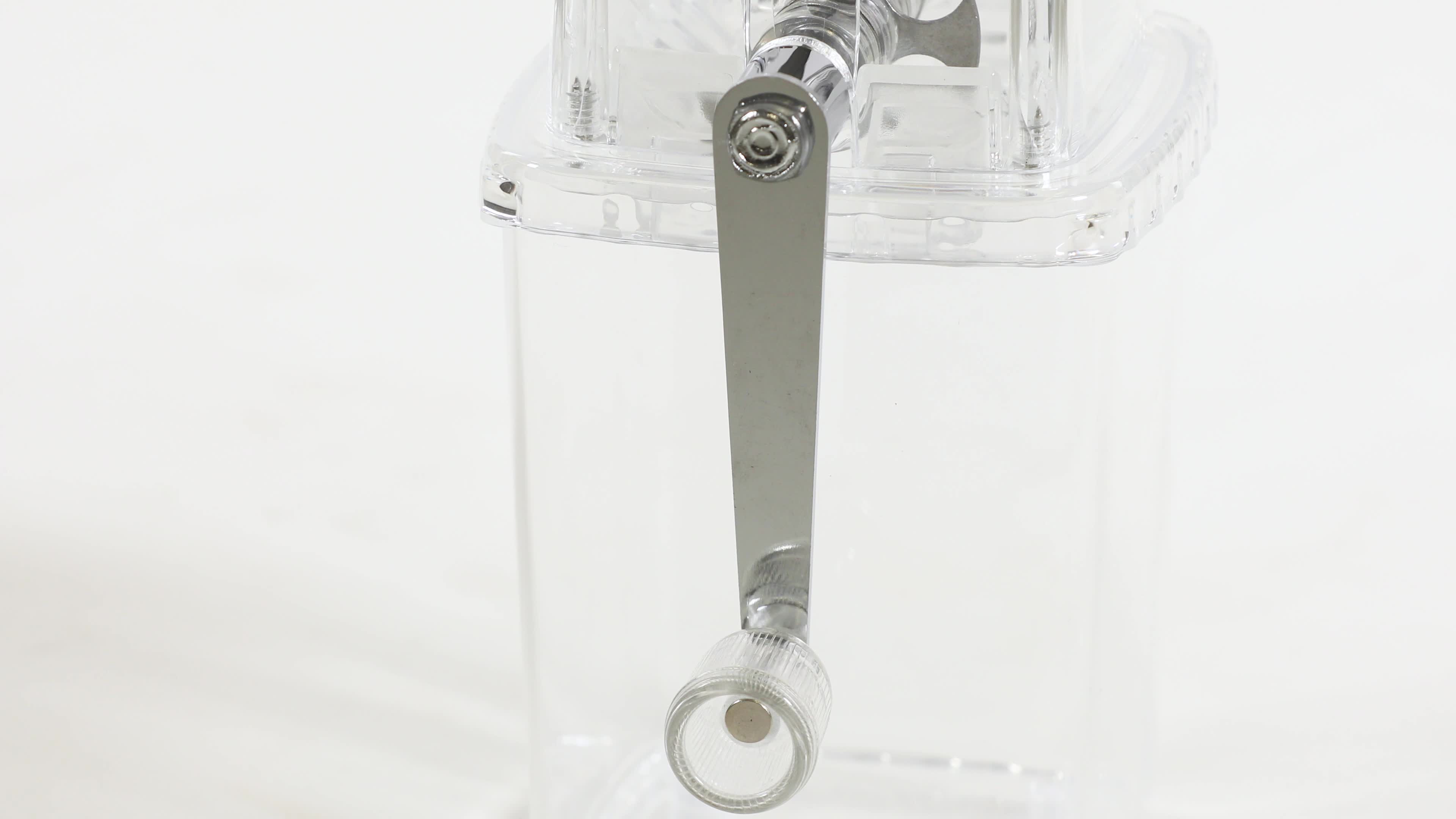 Relaxdays Ice Crusher, manuell, Kurbel & Edelstahl-Mahlwerk, Eiswürfelzerkleinerer Kunststoff, Eiscrusher, transparent – Bild 7